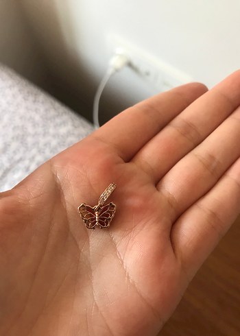  Beden Pandora Pembe ve Sarı Murano Camı Kelebek Charm