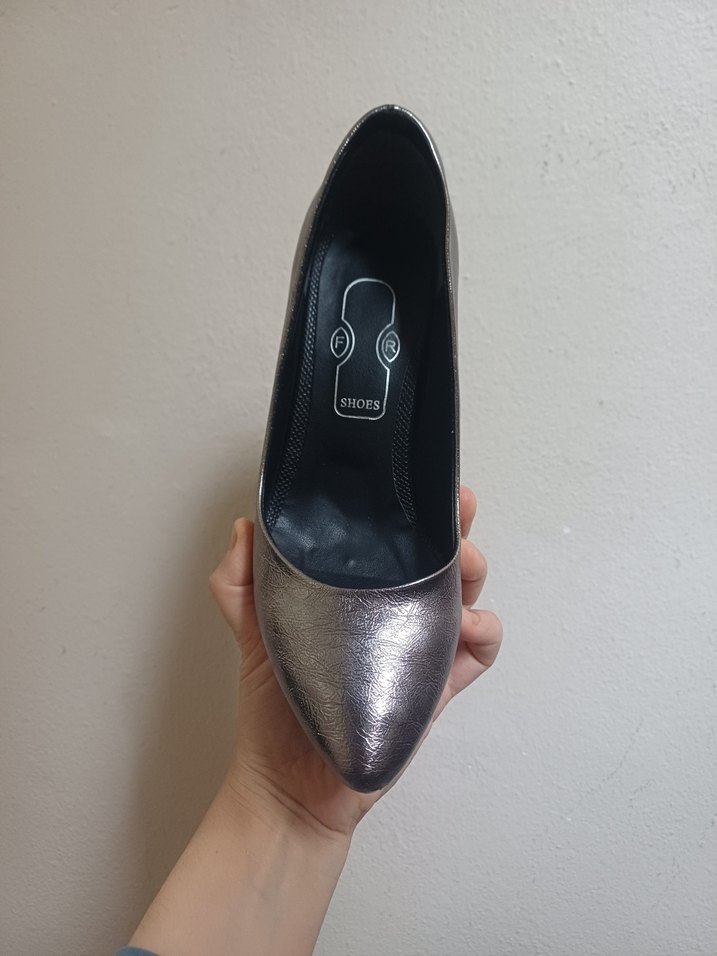 Gri Metalik Deri Topuklu Stiletto - Görsel 2