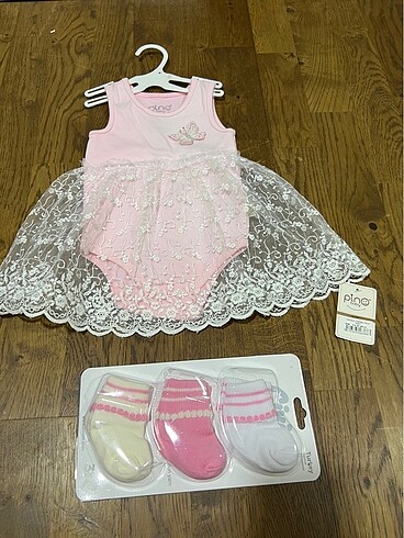 Pino baby dantelli elbise atlet-2 adet- çorap set