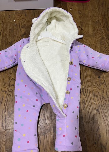 Düğmeli Mor Desenli Bebek Tulumu 3-6 ay - Görsel 3