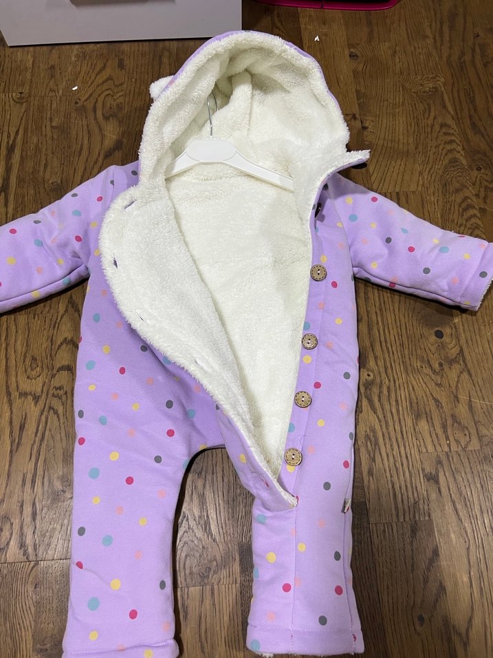 Düğmeli Mor Desenli Bebek Tulumu 3-6 ay - Görsel 3