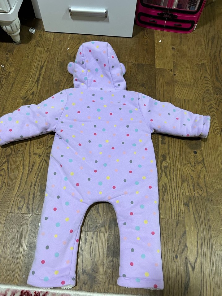 Düğmeli Mor Desenli Bebek Tulumu 3-6 ay - Görsel 2