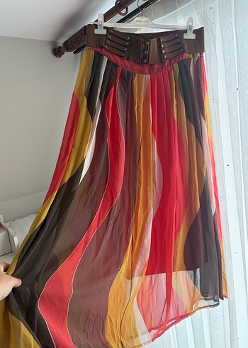 Şifon bayan Renkli Pilili Uzun Bohem Kadın Etek - Görsel 2