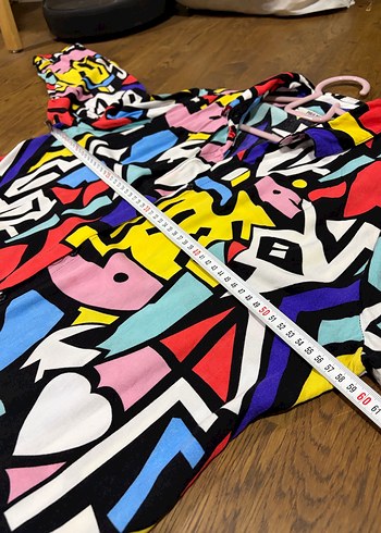 Renkli Soyut Desenli Uzun Kadın Gömlek tunik - Görsel 4