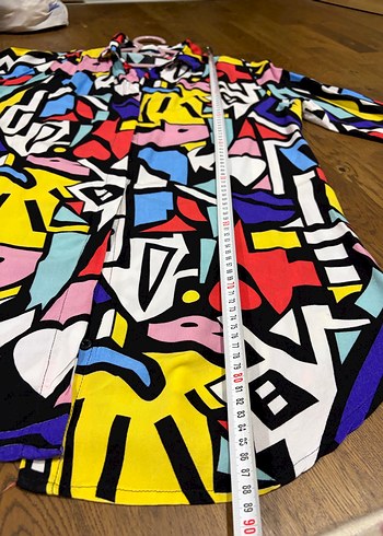 Renkli Soyut Desenli Uzun Kadın Gömlek tunik - Görsel 3