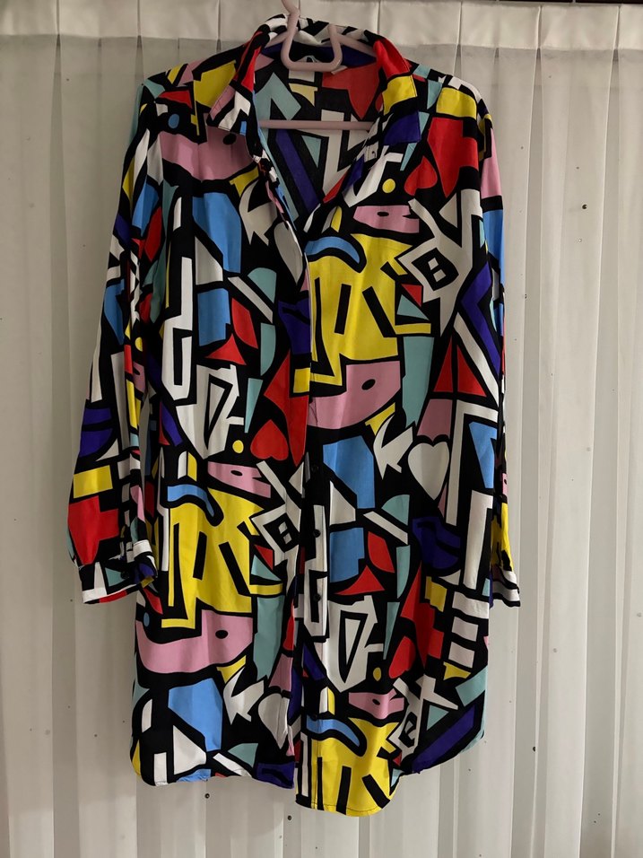 Renkli Soyut Desenli Uzun Kadın Gömlek tunik - Görsel 2