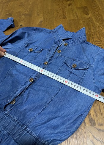 Civil Kız çocuk Düğmeli Uzun Kollu Mavi Denim Tulum - Görsel 3