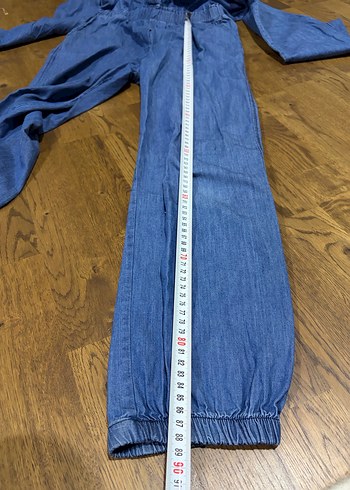 Civil Kız çocuk Düğmeli Uzun Kollu Mavi Denim Tulum - Görsel 4