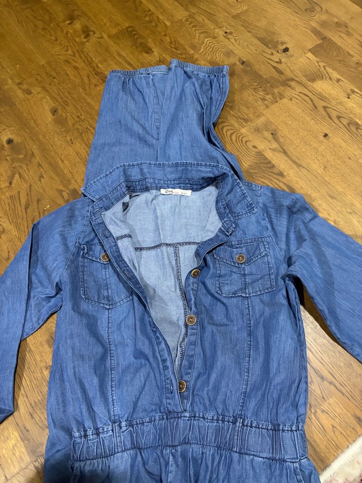 Civil Kız çocuk Düğmeli Uzun Kollu Mavi Denim Tulum - Görsel 2