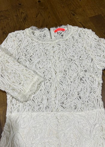 Dantel İşlemeli Beyaz Midi Elbise XS -S - Görsel 4