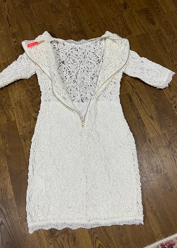 Dantel İşlemeli Beyaz Midi Elbise XS -S - Görsel 3