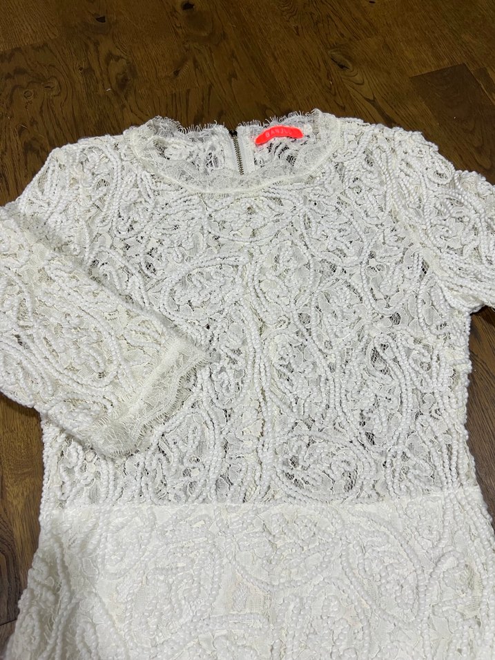 Dantel İşlemeli Beyaz Midi Elbise XS -S - Görsel 4