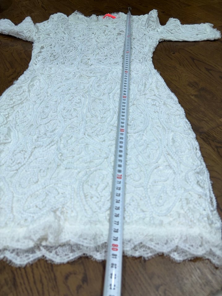 Dantel İşlemeli Beyaz Midi Elbise XS -S - Görsel 5