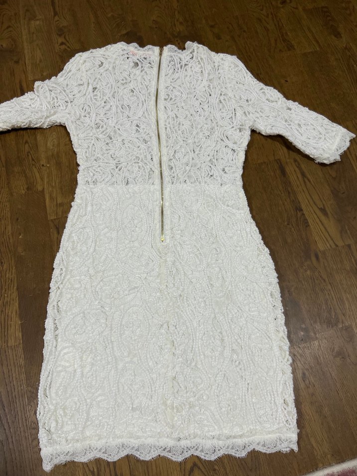 Dantel İşlemeli Beyaz Midi Elbise XS -S - Görsel 2