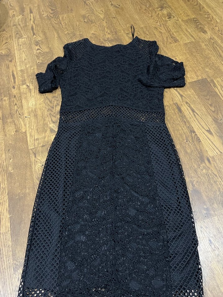 Dantel Detaylı Siyah Midi Elbise - Görsel 4