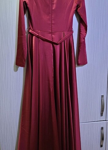 36 Beden Saten Bordo Elbise