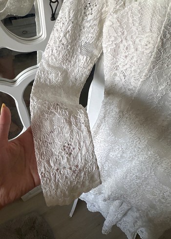 s Beden beyaz Renk Dantel Detaylı Beyaz Uzun Kollu Uzun Elbise