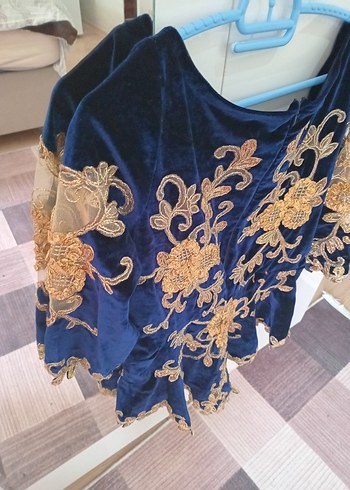 Mavi Nakışlı Kadife Uzun Kollu Kadın Hint Büstiyeri - Görsel 2