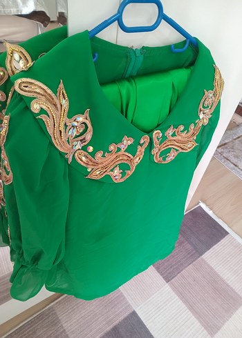 YEŞİL ŞIFON BOŞNAK SALVARI TAKIMI 
ŞALVARI BELDEN TOPLAMALI. - Görsel 5