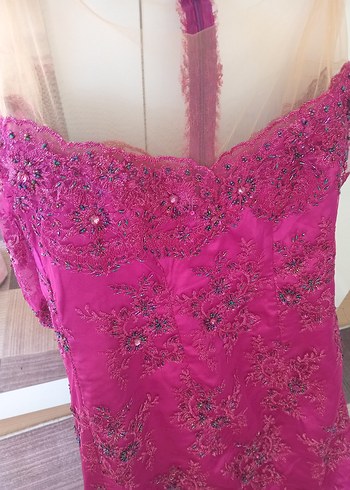 Pembe İşlemeli Uzun Abiye Elbise - Görsel 8