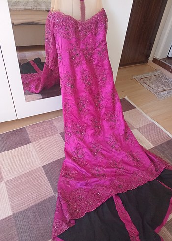 Pembe İşlemeli Uzun Abiye Elbise - Görsel 7