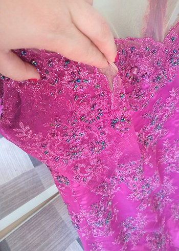 Pembe İşlemeli Uzun Abiye Elbise - Görsel 6