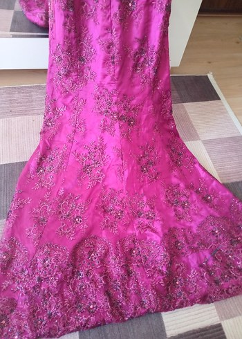 Pembe İşlemeli Uzun Abiye Elbise - Görsel 2