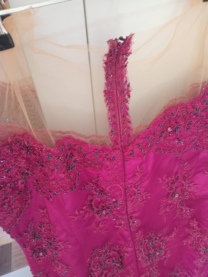 Pembe İşlemeli Uzun Abiye Elbise - Görsel 4