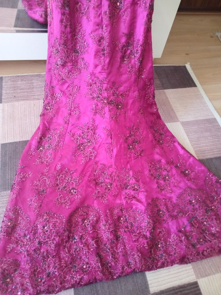 Pembe İşlemeli Uzun Abiye Elbise - Görsel 2