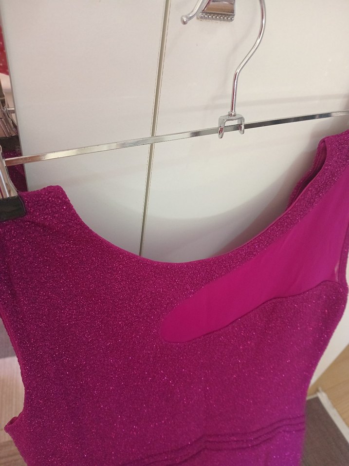 Parlak Mor V Yakalı Uzun Abiye Elbise - Görsel 4