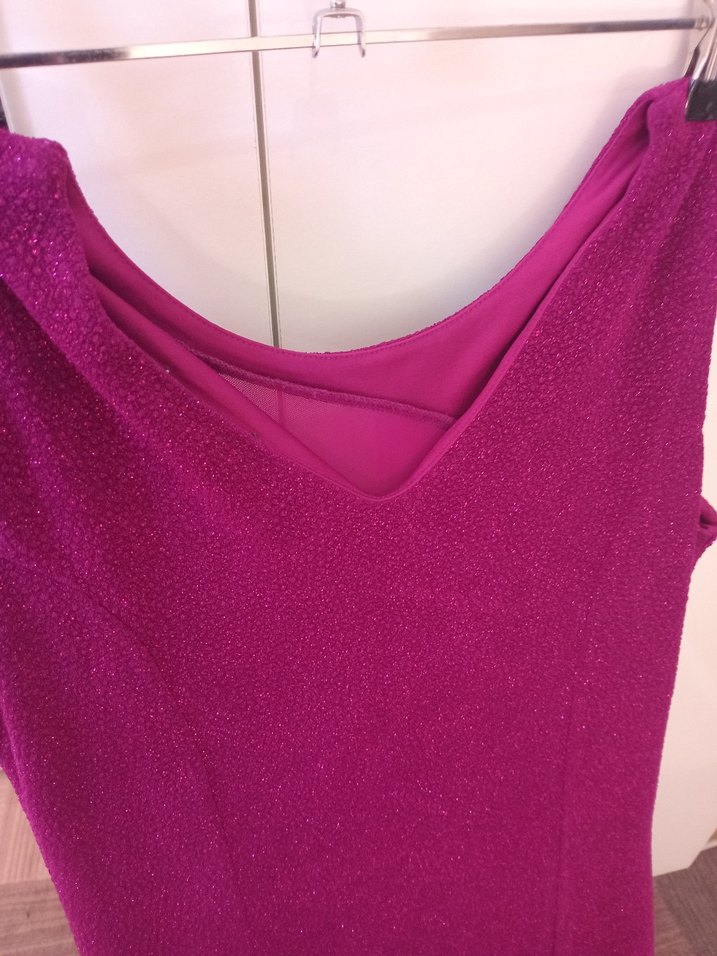 Parlak Mor V Yakalı Uzun Abiye Elbise - Görsel 2