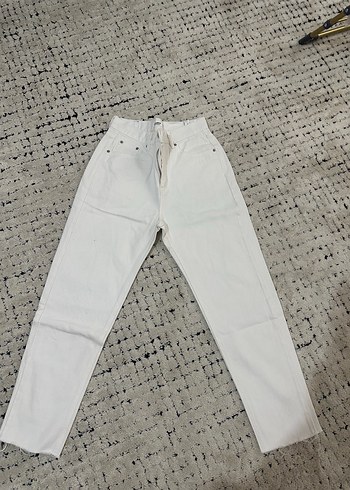 Kadın Beyaz Regular Fit Mom Jean