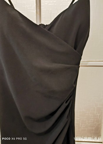 Siyah Drapeli Midi Strappy Elbise - Görsel 3