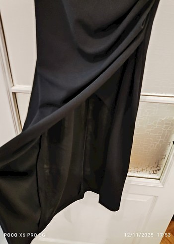 Siyah Drapeli Midi Strappy Elbise - Görsel 2