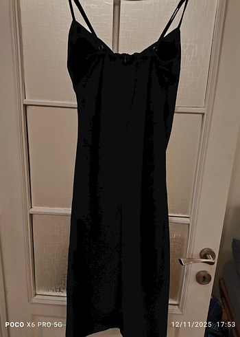 Siyah Drapeli Midi Strappy Elbise - Görsel 4