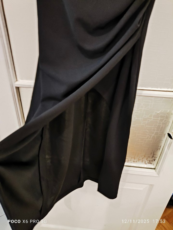 Siyah Drapeli Midi Strappy Elbise - Görsel 2