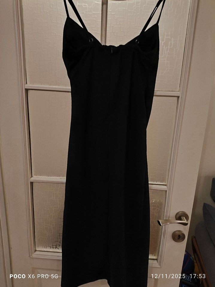 Siyah Drapeli Midi Strappy Elbise - Görsel 4