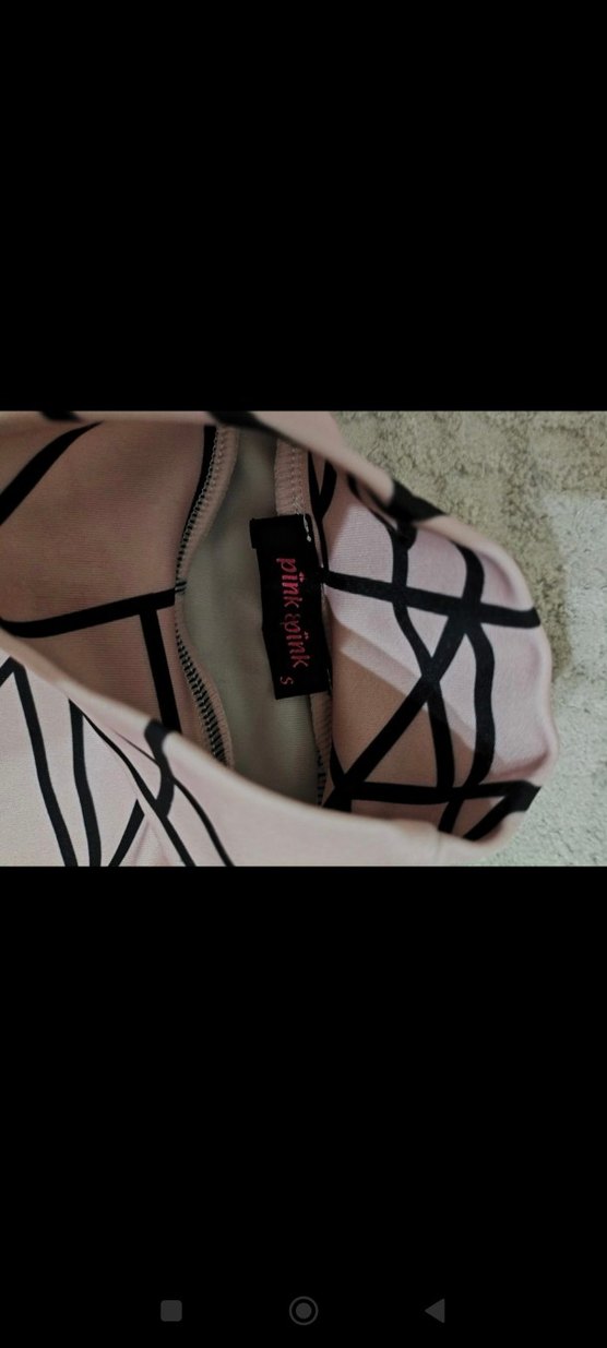 Uzun Kollu Pembe Desenli Kalem Elbise - Görsel 3