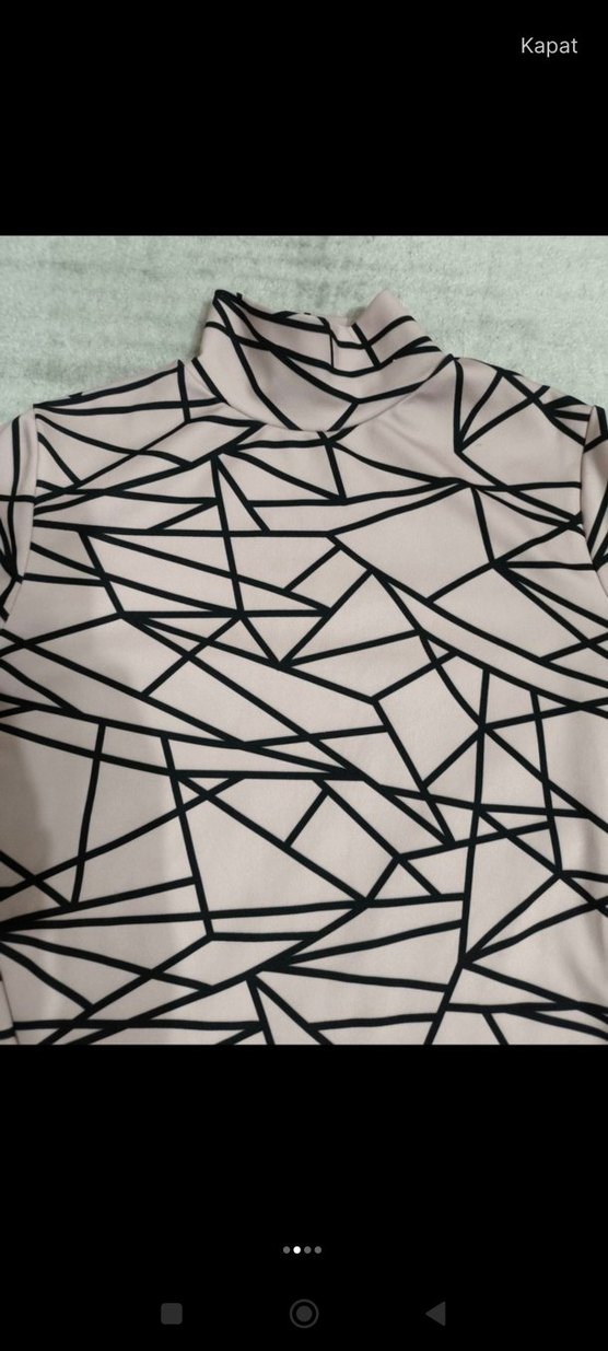 Uzun Kollu Pembe Desenli Kalem Elbise - Görsel 2