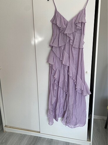 H&M Farfaralı Lila Elbise