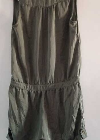 Kolsuz Kemerli haki yeşili Keten Tulum - Görsel 7