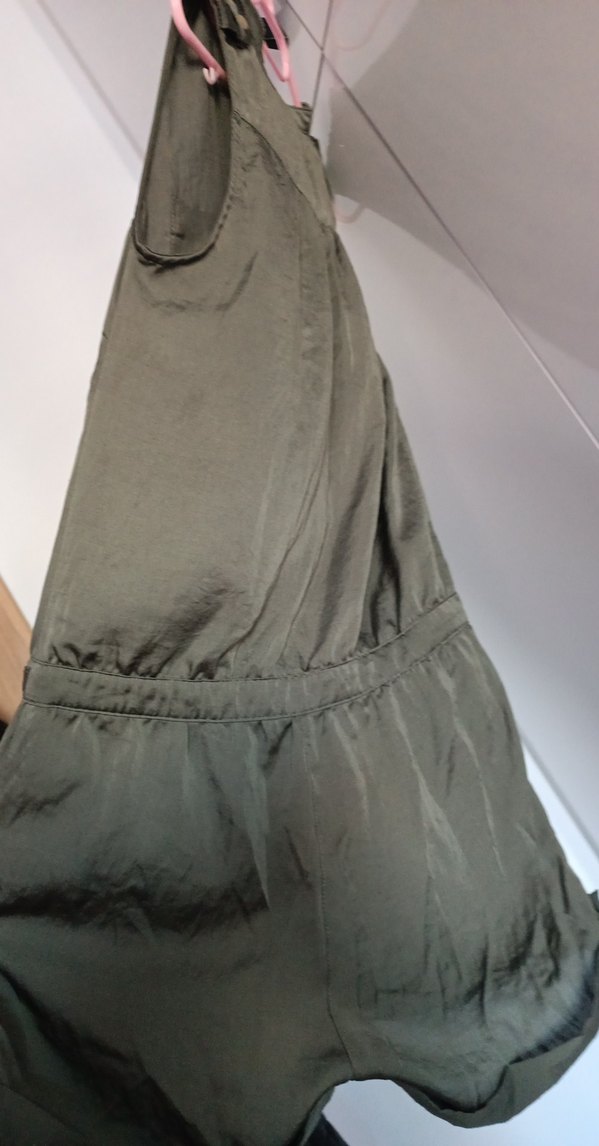 Kolsuz Kemerli haki yeşili Keten Tulum - Görsel 4