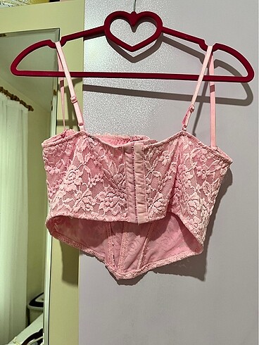 xs Beden Dantelli pembe crop