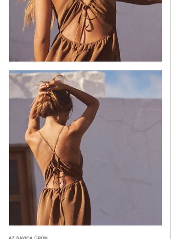 Camel Renk V Yaka Uzun Elbise - Görsel 2