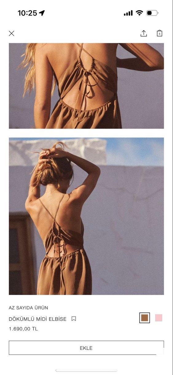 Camel Renk V Yaka Uzun Elbise - Görsel 2