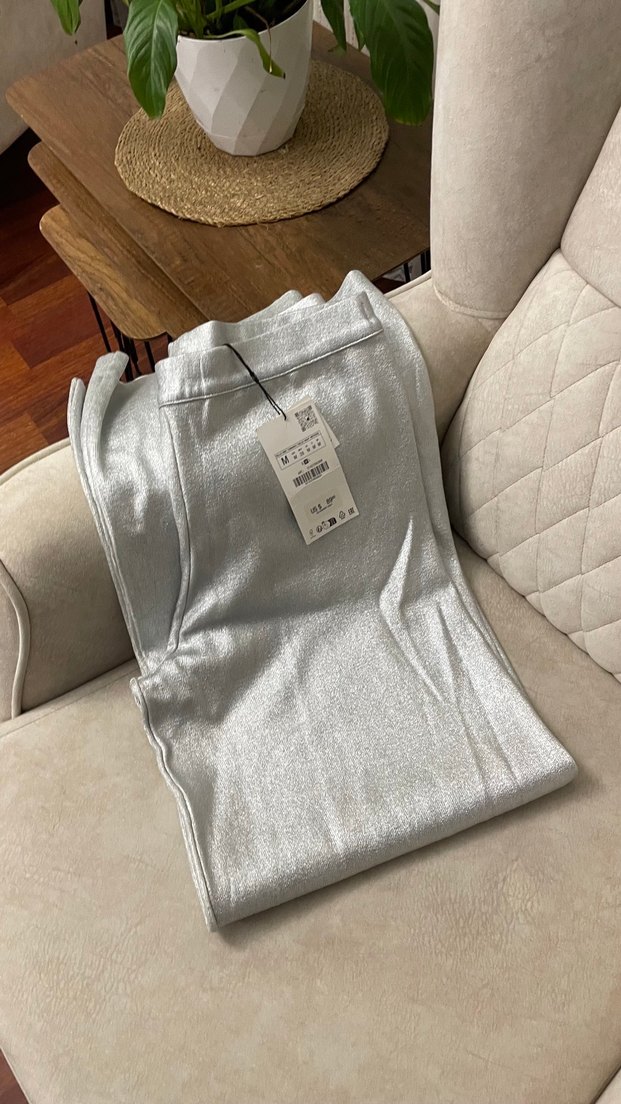 Gri Metalik Kadın Kumaş Pantolon - Görsel 4