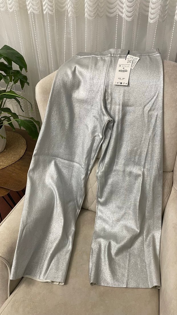 Gri Metalik Kadın Kumaş Pantolon - Görsel 5