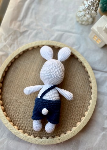 Beyaz Örgü Tavşan Peluş Oyuncak - Görsel 2