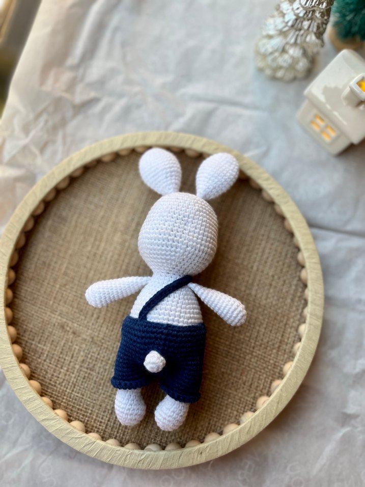 Beyaz Örgü Tavşan Peluş Oyuncak - Görsel 2