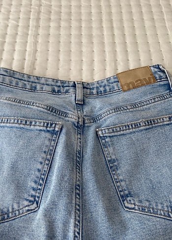 Düğmeli Gri Mavi Midi Kot Pantolon